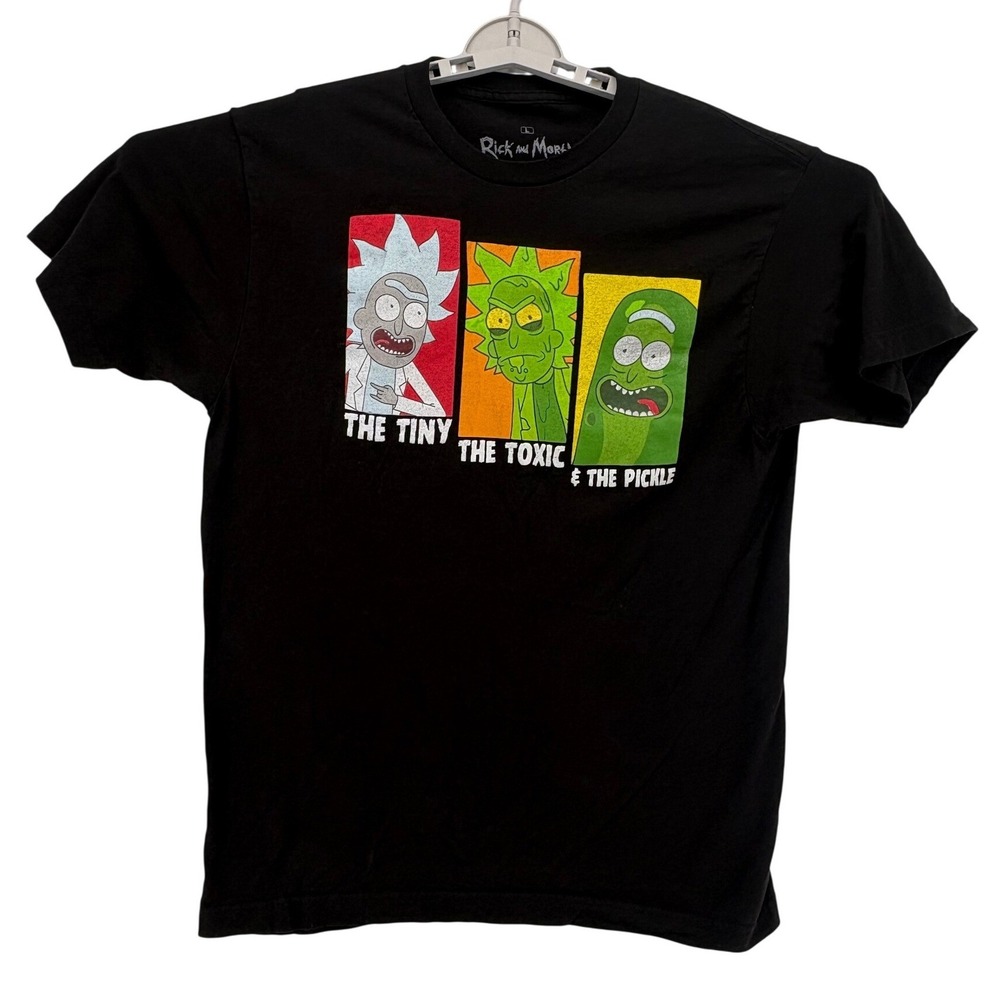 Ripple Junction Rick and Morty T-Shirt Mens L Black Tiny‎ Toxic Pickle Rick